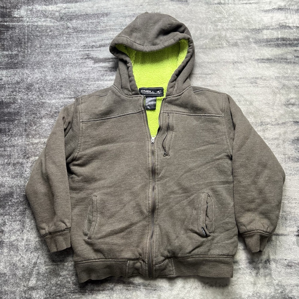 Vintage 90s O'Neill Olive Green Zip-Up Jacket Fleece Lining Youth XL